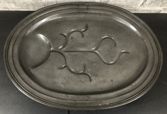 Large Antique Circa 1800s Pewter Meat Platter - By Shaw & Fisher Sheffield,