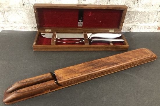 Gerber Carving Set - In Original Wooden Box; 2 ShurEdge Gourmet Knives - In