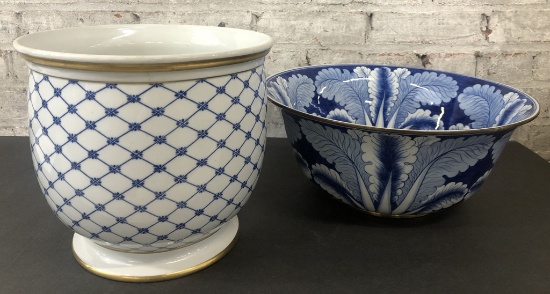 Mamgami Vintage Cachepot - 7¾"x9¾"; Very Nice Large Blue & White Bowl - 14¾