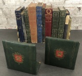 Brass Book Holder; 10 Vintage Books; Pair Vintage Bookends