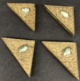 Set Of 4 Vintage Brass & Jade Desk Blotter Corners