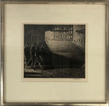 Martin Lewis Drypoint & Sand Ground - Shadows On The Ramp, Pencil Signed, F