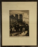 Charles Meryon (1821-1868) Etching - Le Petit Pont Paris 1850, Initialed C.