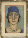 Abraham Walkowitz (1878-1965) Pastel On Paper - Blue Hat, Image Size 9