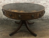 Regency Period English Drum Rent Table W/ Leather Top - 44½