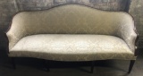 Hepplewhite Period Sofa - Cut Velvet, All Around Wood Trim, Recovered In Da