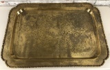 Heavily Chased Brass Tray W/ Scalloped Edge - 34