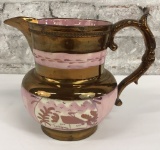 Sunderland English Pink Hand Decorated Copper Lustre Jug - 6½