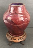 Beautiful Burgundy Vase W/ Stand - 13