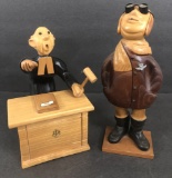 2 Romer Italian Wooden Figures - Judge & Pilot, Tallest Is 11