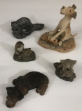 5 Sculptures - Includes Border Fine Arts 1980 Dog, Groundhog, Mother & Baby