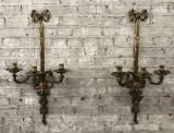 Pair Vintage Brass Wall Sconces - 33½