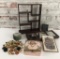Estate Lot - Lefton China Box, Wood Display, Designer Buttons, Etc.