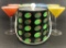 8 Cased Art Glass Martini Stems; Ice Bucket & Tongs