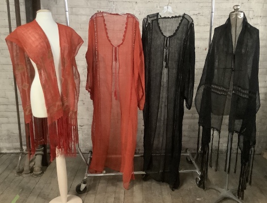 2 Very Long Sheer Cardigans - No Labels, W/ Matching Scarves