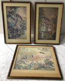 2 Japanese Prints - Girls Playing Lute, Framed W/ Glass 14¾