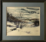 Watercolor - Winter Landscape, Signed Berneche 