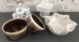 Toyo Planter; 2 McCoy Baking Dishes - Largest 8