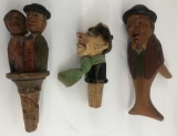 Hand Carved Nutcracker; 2 Hand Carved Wine Bottle Stoppers