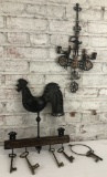 Rooster Key Holder W/ Keys; Key Ring W/ Keys; Cast Metal Wall Hanging