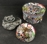 Christian Lacroix Animal Paperweight; Etched Glass Cross Paperweight