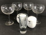 4 Red Wine Stems; Rosenthal Studio-Linie Creamer & Sugar Bowl; Etched Eleph