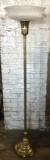 Vintage Brass Torchiere Floor Lamp W/ Glass Shade - 66