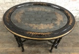 Vintage Black Lacquered & Gold Lift-Off Tray Table