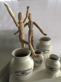 4 Artist's Brush Jars By Winsor & Newton; 2 Artist Drawing Figures