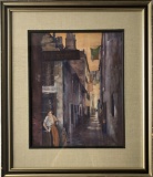 Karen Iverson Watercolor - Street Scene, Framed W/ Glass 23½
