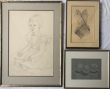 3 Drawings - 2 Are By Karen Iverson, Framed W/ Glass, Largest 24½