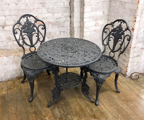 Vintage Cast Aluminium Bistro Table W/ 2 Chairs - Table 26" Dia. - LOCAL PI