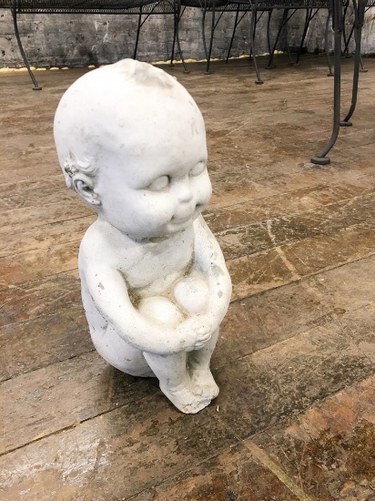 Seated Cast Stone Cupie - 11", Chipped Toes