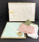 Vintage Boxed Bridge Set - New In Box;     Vintage Paragon 100% Linen 8-pie