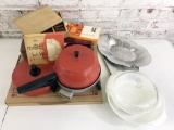 Large Lot Vintage Kitchen Items - Includes Pampered Chef Baking Stone, 3 Fi