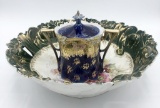 Flow Blue Sugar Dish - Small Chip On Rim;     RS Germany Bowl