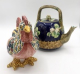 Mottahedeh Majolica Teapot;     The Essex Collection Portugal Rooster Teapo