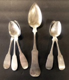 2 J. Stockman Coin Silver Spoons - 1828-1850, .9 Ozt;     Large Fiddle Hand