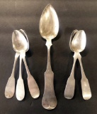 2 J. Stockman Coin Silver Spoons - 1828-1850, .9 Ozt;     Large Fiddle Hand