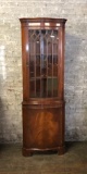 Flame Mahogany Corner Cabinet W/ Mullion Glass Door - LOCAL PICKUP ONLY