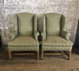 Pair Green Custom Made Wing Chairs - 32