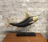 Brass & Wood Fish Sculpture - Made In Korea, 16