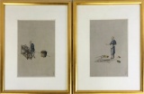 2 Asian Watercolor Paintings - Signed, Framed 19½