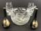 Elegant Glass Divided Dish & 2 Glass Ladles;     2 Small Swedish Glass Vase