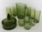 10 Green Vintage Glasses W/ Pitcher;     Green Glass Candy Dish