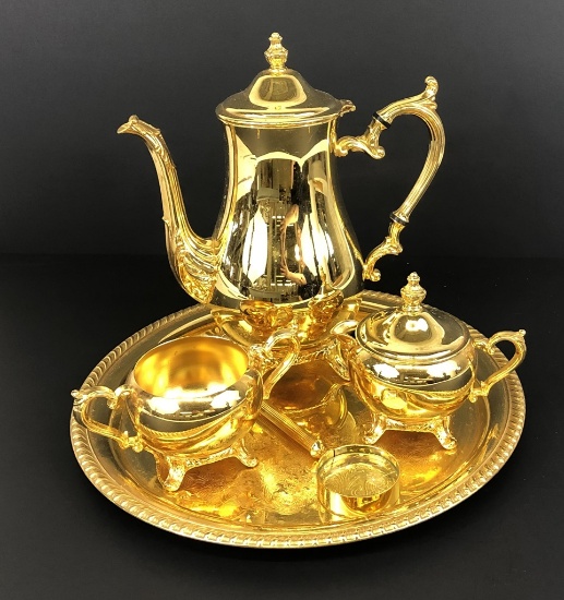 4-piece Gold Plated Coffee Service;     Magnifying Glass