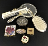 3-piece Mirror Brush & Comb Set;     Small Vintage Ring Box;     3 Small Pi