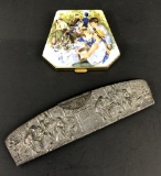 Danish Silver Comb;     Vintage Compact W/ Renoir On Top