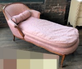 Nice Chaise Lounge W/ Light Pink Damask Upholstery & Down Cushions - 60