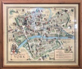 Vintage Framed Map Of Historic York - Printed 1947